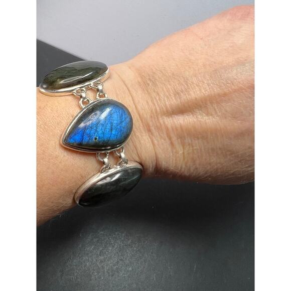 NEW Labradorite Sterling silver chunky toggle bracelet 6.5-7.75 inch 55 grams - Picture 5 of 11
